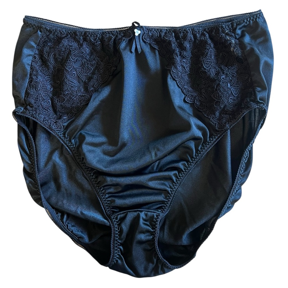 VINTAGE WACOAL 84202 Black Lace Embroidered Satin High Brief Sz M Silky Panties